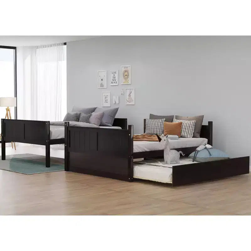 Letto a Castello con Letto Matrimoniale e Rotelle Singole, Espresso/Grigio/Noce/Bianco, Posti Letto 3