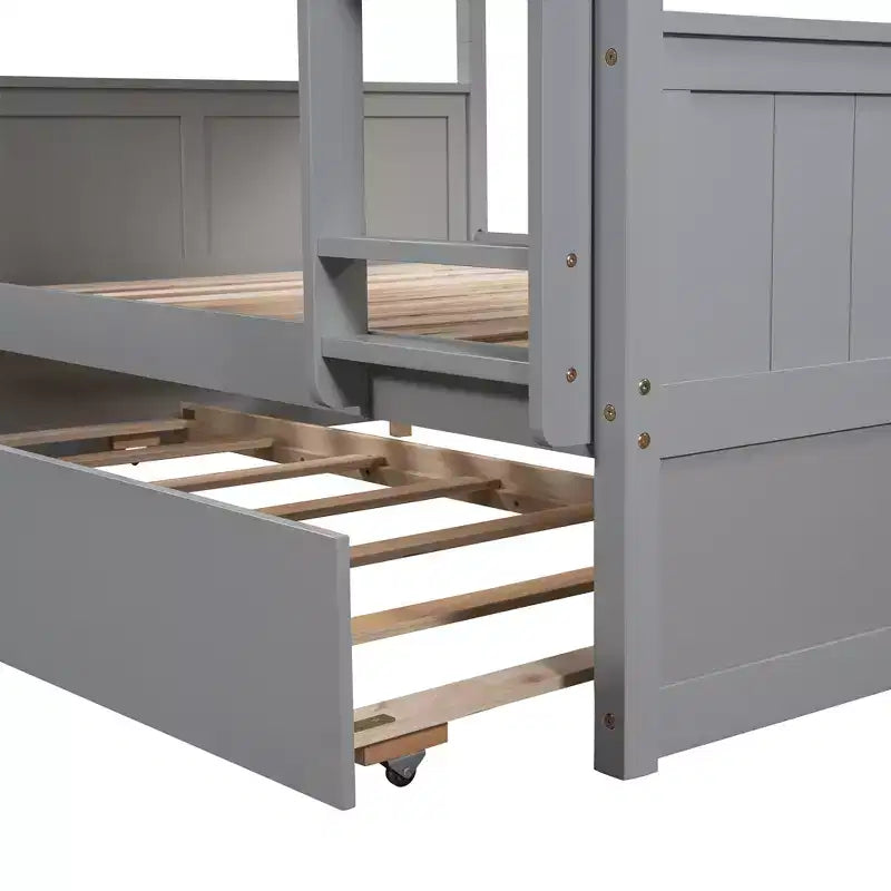 Letto a Castello con Letto Matrimoniale e Rotelle Singole, Espresso/Grigio/Noce/Bianco, Posti Letto 3