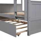 Letto a Castello con Letto Matrimoniale e Rotelle Singole, Espresso/Grigio/Noce/Bianco, Posti Letto 3