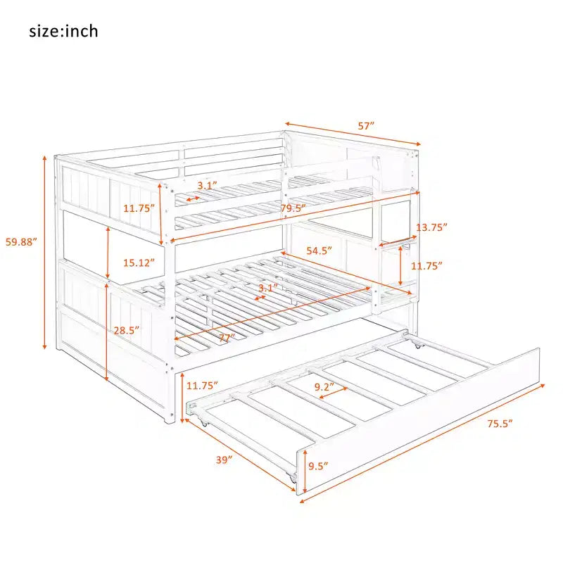 Letto a Castello con Letto Matrimoniale e Rotelle Singole, Espresso/Grigio/Noce/Bianco, Posti Letto 3