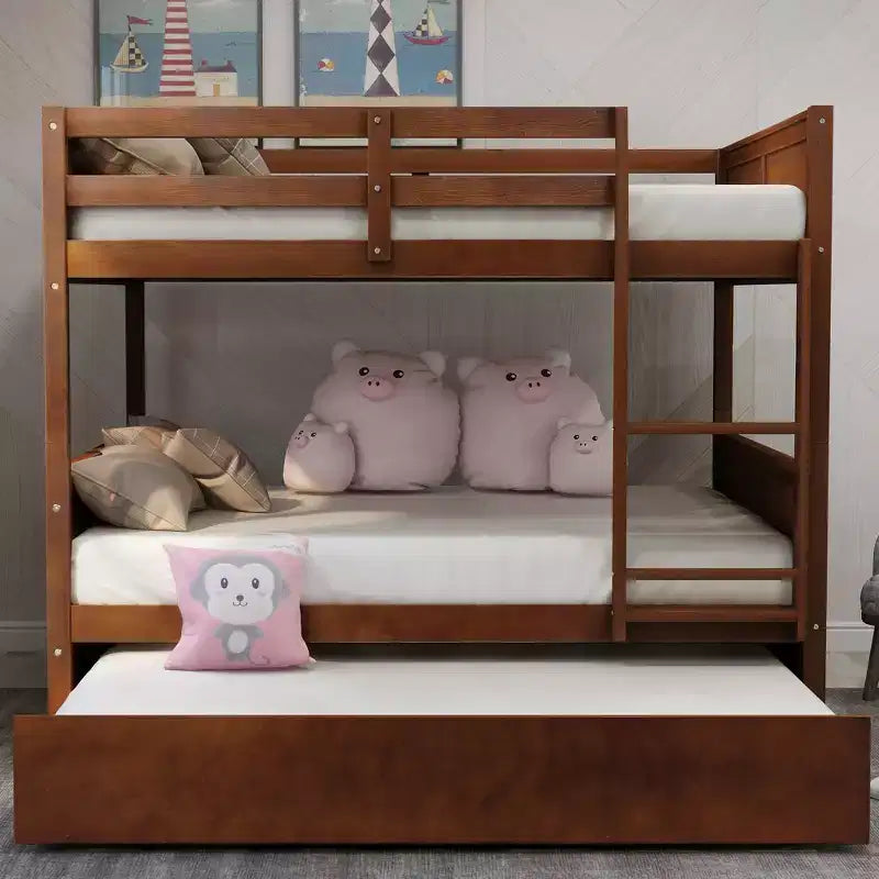 Letto a Castello con Letto Matrimoniale e Rotelle Singole, Espresso/Grigio/Noce/Bianco, Posti Letto 3