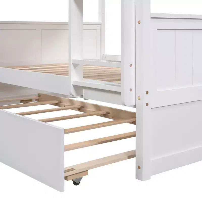 Letto a Castello con Letto Matrimoniale e Rotelle Singole, Espresso/Grigio/Noce/Bianco, Posti Letto 3