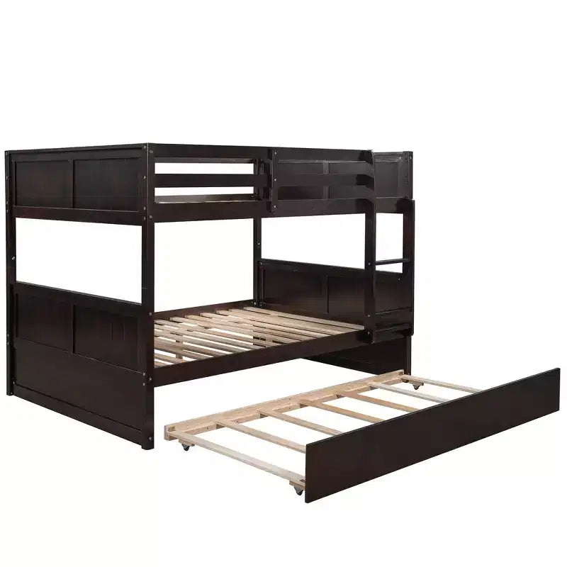 Letto a Castello con Letto Matrimoniale e Rotelle Singole, Espresso/Grigio/Noce/Bianco, Posti Letto 3