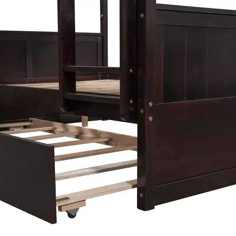 Letto a Castello con Letto Matrimoniale e Rotelle Singole, Espresso/Grigio/Noce/Bianco, Posti Letto 3