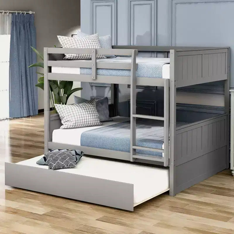 Letto a Castello con Letto Matrimoniale e Rotelle Singole, Espresso/Grigio/Noce/Bianco, Posti Letto 3