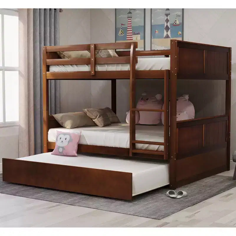 Letto a Castello con Letto Matrimoniale e Rotelle Singole, Espresso/Grigio/Noce/Bianco, Posti Letto 3