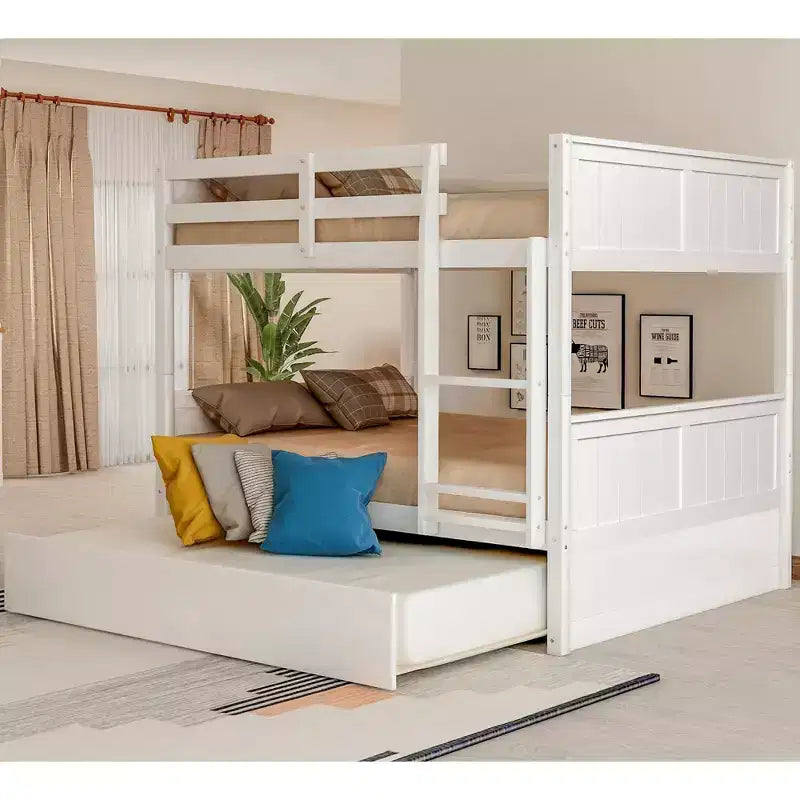 Letto a Castello con Letto Matrimoniale e Rotelle Singole, Espresso/Grigio/Noce/Bianco, Posti Letto 3