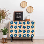 Credenza a 2 ante con fiori primaverili irregolari – Betulla/Blu/Nero e Noce/Blu/Oro