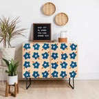 Credenza a 2 ante con fiori primaverili irregolari – Betulla/Blu/Nero e Noce/Blu/Oro
