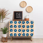 Credenza a 2 ante con fiori primaverili irregolari – Betulla/Blu/Nero e Noce/Blu/Oro