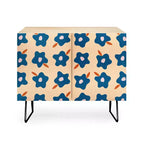 Credenza a 2 ante con fiori primaverili irregolari – Betulla/Blu/Nero e Noce/Blu/Oro