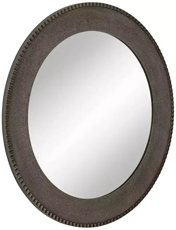 Specchio da parete rotondo in metallo opaco argento, singolo, con cornice scanalata