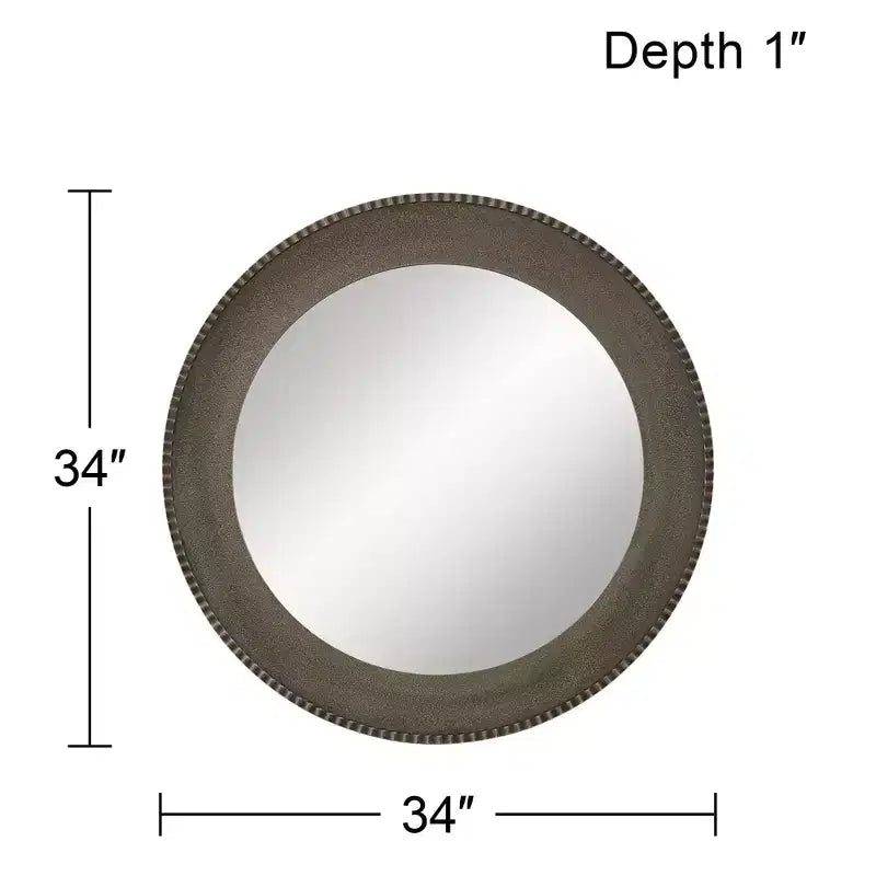 Specchio da parete rotondo in metallo opaco argento, singolo, con cornice scanalata