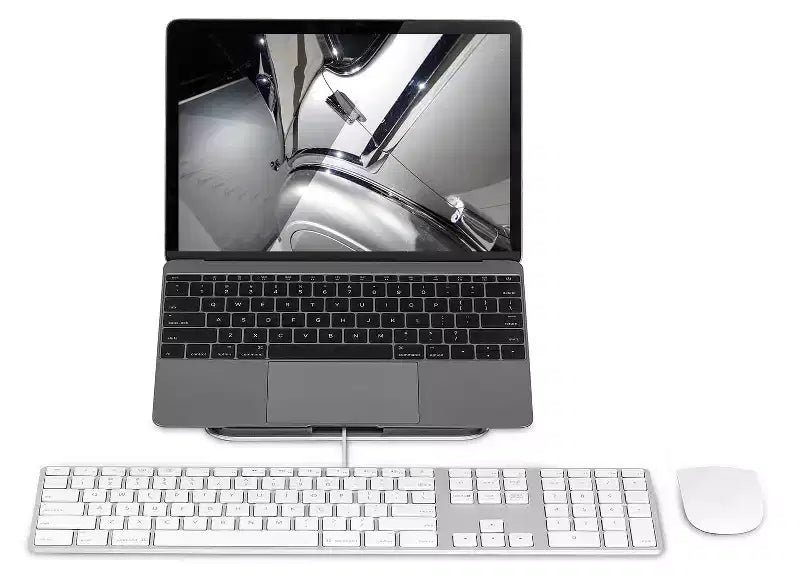 Rialzo per laptop inclinato in alluminio color argento, Utente singolo