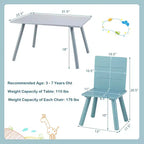Tavolo rettangolare grigio e blu per bambini con 4 sedie, set da 5 pezzi