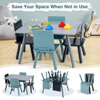 Tavolo rettangolare grigio e blu per bambini con 4 sedie, set da 5 pezzi