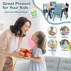 Tavolo rettangolare grigio e blu per bambini con 4 sedie, set da 5 pezzi