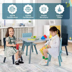 Tavolo rettangolare grigio e blu per bambini con 4 sedie, set da 5 pezzi
