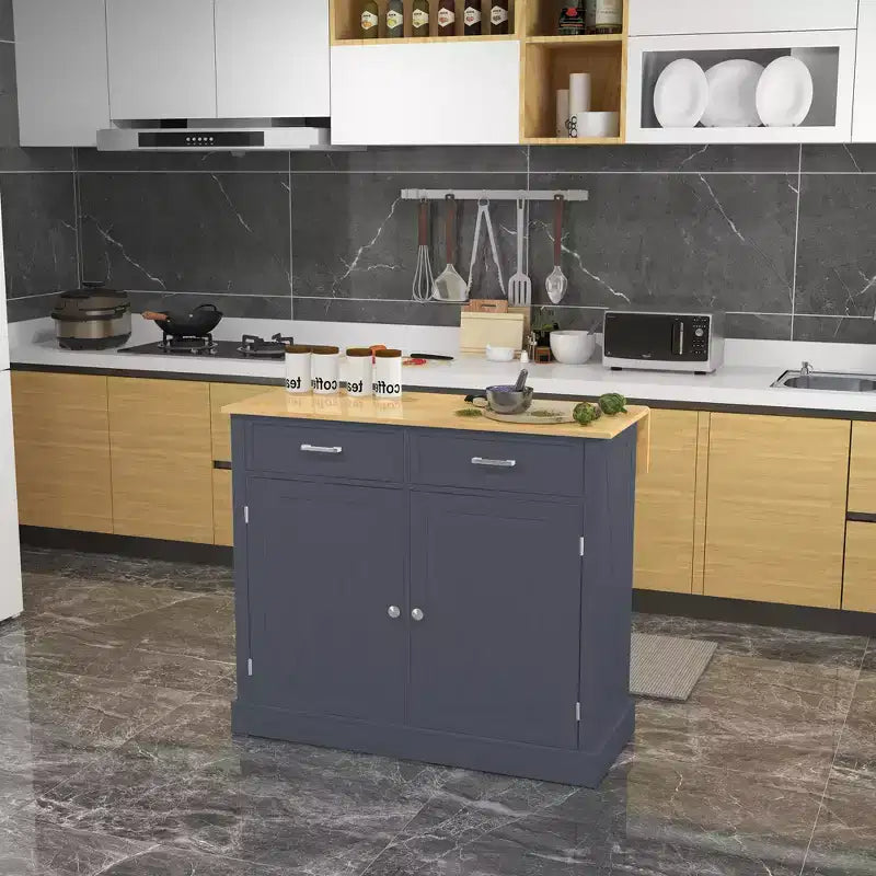 Carrello da Cucina con Isola a Rotelle, Stile Rustico Grigio Scuro/Bianco con Ribalta, per 1 Persona