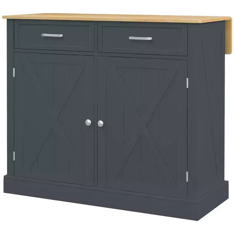 Carrello da Cucina con Isola a Rotelle, Stile Rustico Grigio Scuro/Bianco con Ribalta, per 1 Persona