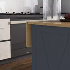 Carrello da Cucina con Isola a Rotelle, Stile Rustico Grigio Scuro/Bianco con Ribalta, per 1 Persona