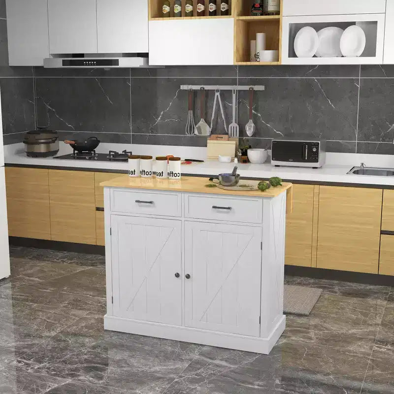Carrello da Cucina con Isola a Rotelle, Stile Rustico Grigio Scuro/Bianco con Ribalta, per 1 Persona