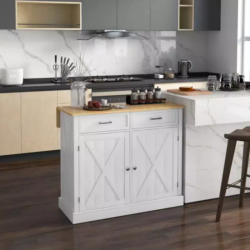 Carrello da Cucina con Isola a Rotelle, Stile Rustico Grigio Scuro/Bianco con Ribalta, per 1 Persona
